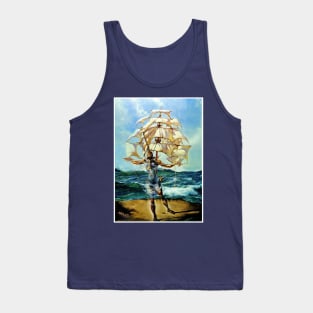 Tall Ship Fantasy Abstract Emerging from the Ocean Print Tank Top